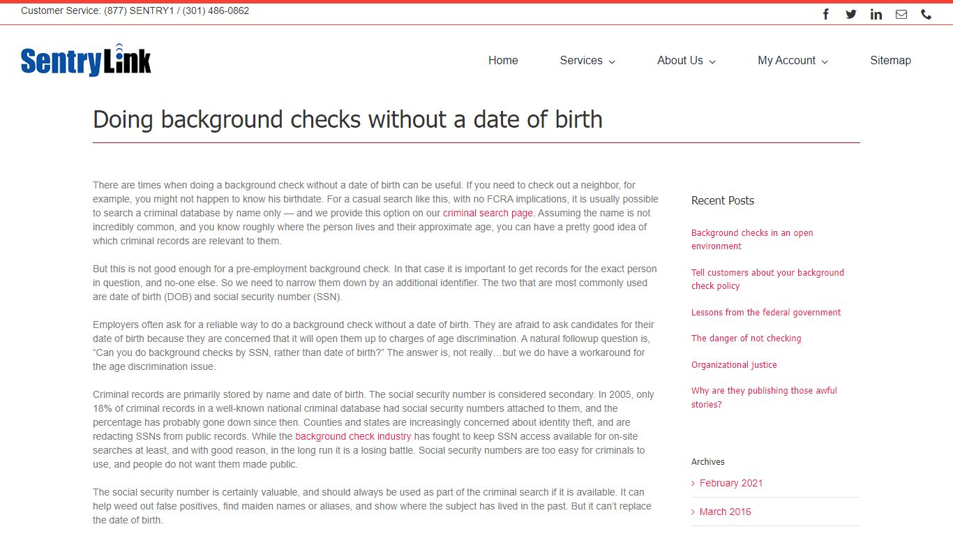 Doing background checks without a date of birth - SentryLink